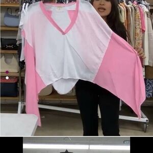 Pink and White V-Neck Top